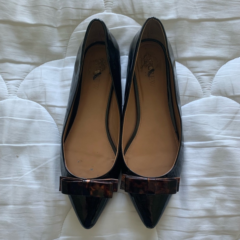 J Crew paten leather bow flats with pointed toe